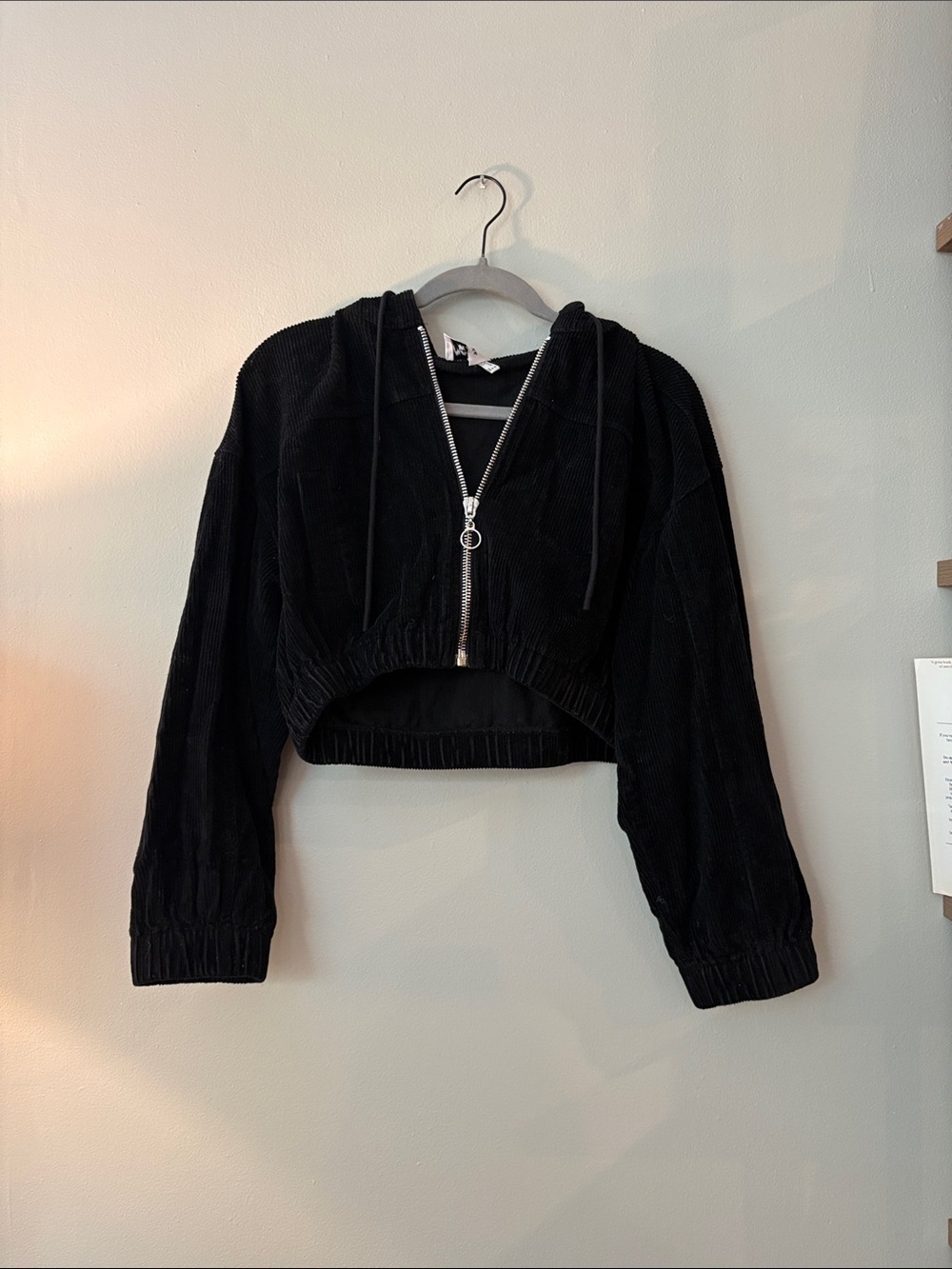Princess Polly Black Cropped Corduroy Hoodie Jacket